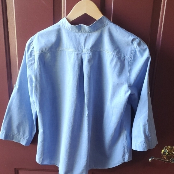 Lafayette 148 New York Blue Mandarin Collar Blouse - Picture 9 of 11